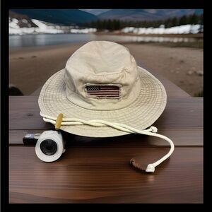 Panama Jack Cream Hat with American Flag Patch